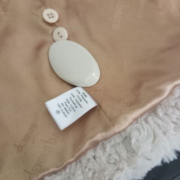 Dennis Brasso Faux Fur Coat Rosette Pattern XS Creamy Tan Gold Satin Pockets - Picture 12 of 14
